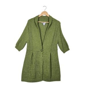 VTG Carole Little Cardigan Sweater sz XL* Green Half Sleeve 1 Button Front